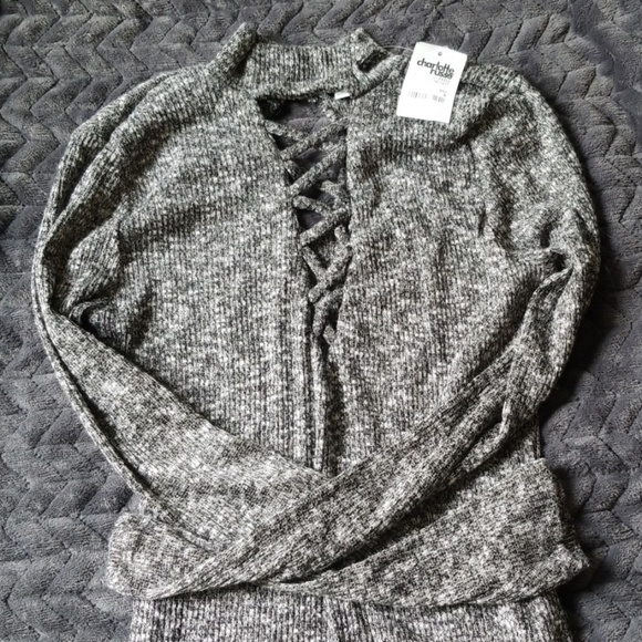Charlotte Russe Sweaters - Grey Cut-Out long Sleeved Bodysuit-NWT